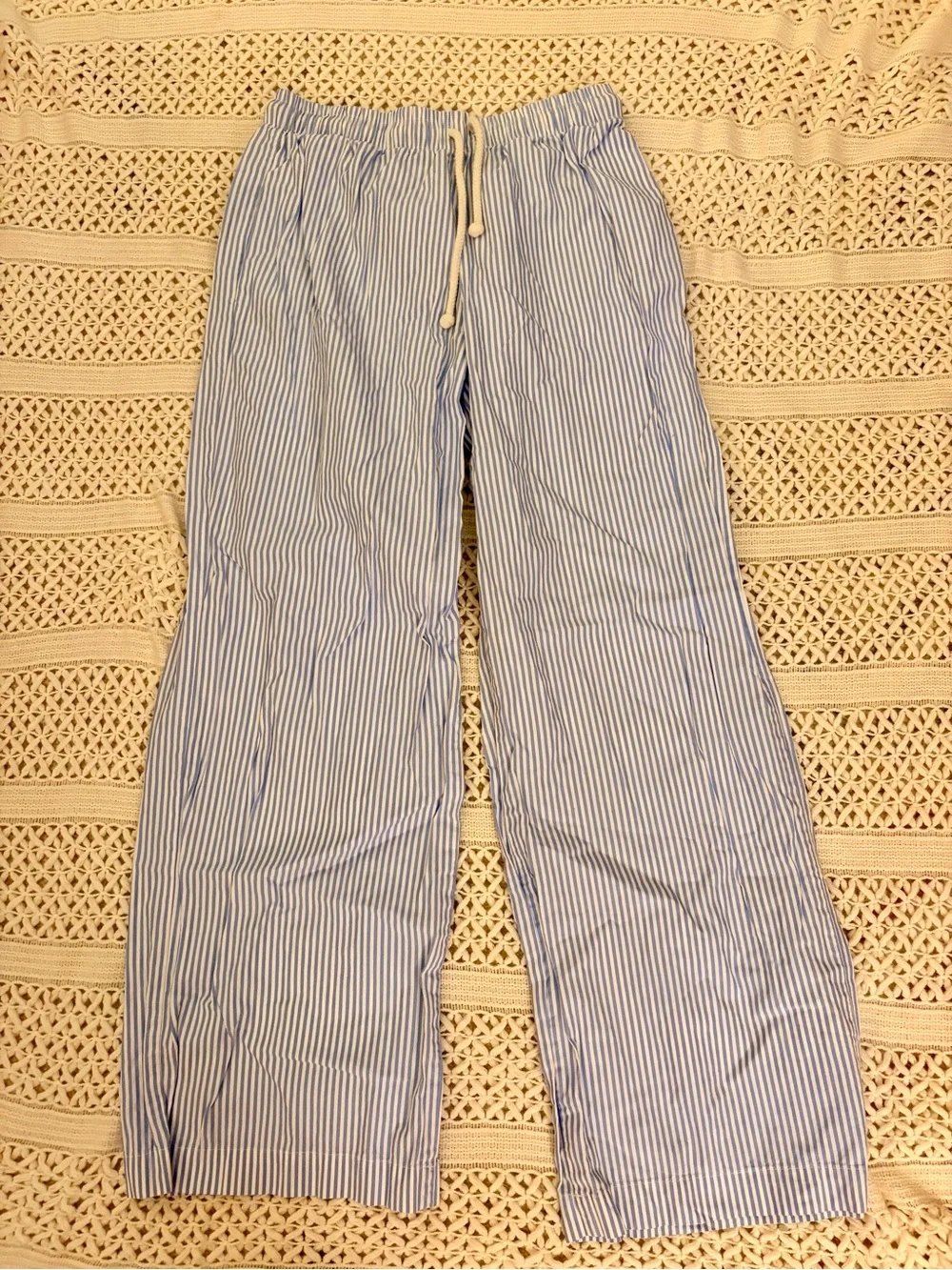 DONNI 100% Cotton Blue White Striped Pop Drawstring Pants Medium - Picture 2 of 6